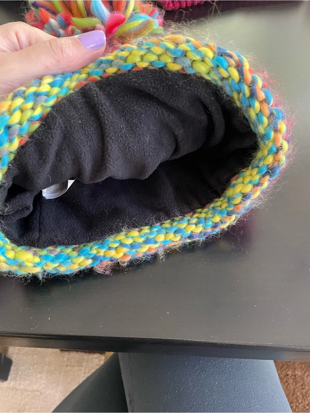 Women’s Rainbow Fleece Lined Pom Beanie Hat - Multicolor